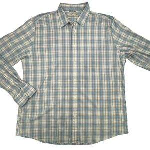 Faherty Shirt Mens XL Blue Plaid Long Sleeve Button Down Spandex Stretch